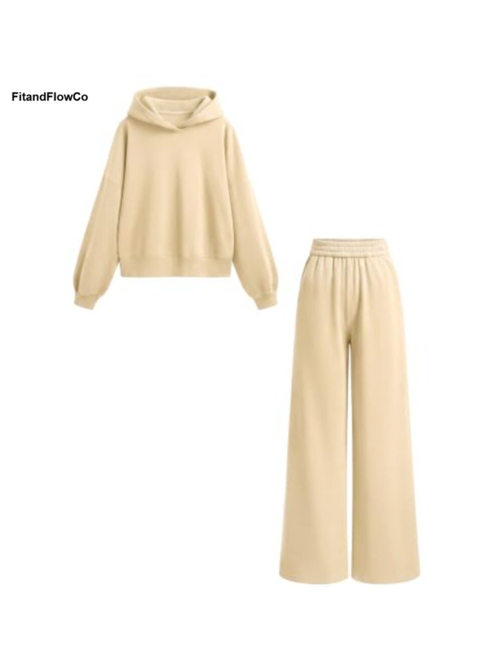 2 Piece Sweatsuit Set Hoodie Wide Leg Sweatpants Cotton Blend